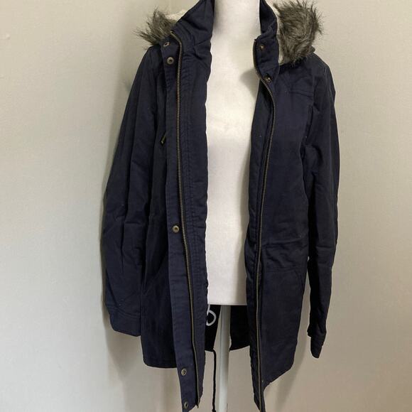 nwt Anorak Parka Jacket Navy Faux Fur & Sherpa Hood Slim Fit size L - Picture 4 of 10